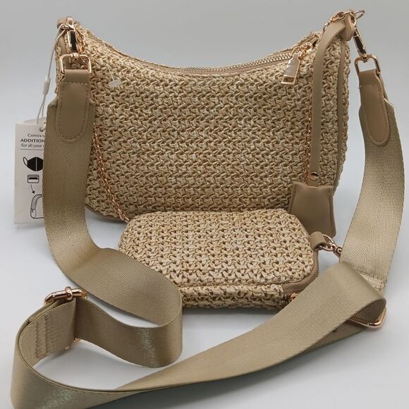 Urban Expressions Handbags - Urban Expressions Beige Woven Crossbody Bag Set